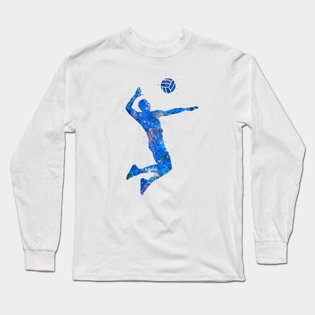 Volleyball player blue art Long Sleeve T-Shirt by Yahya Art